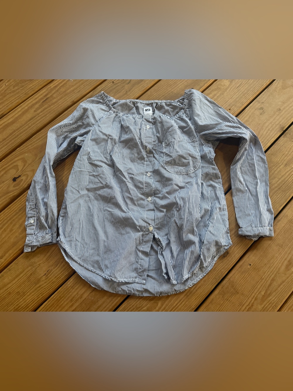 NSF Blue and White Striped Button-Front Blouse size small
